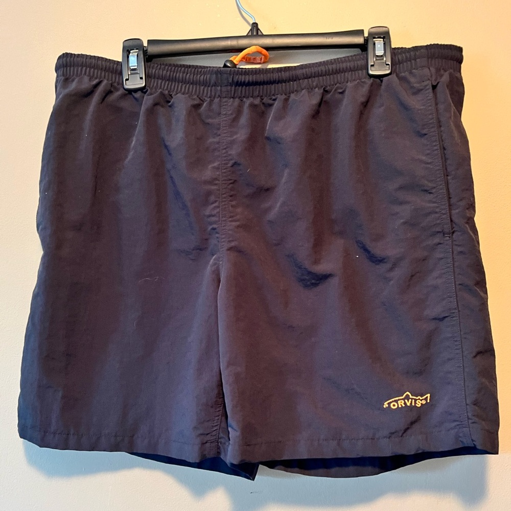 Orvis Mens swim trunks. In great shape. Size L. Black. Nylon shell, lining poly